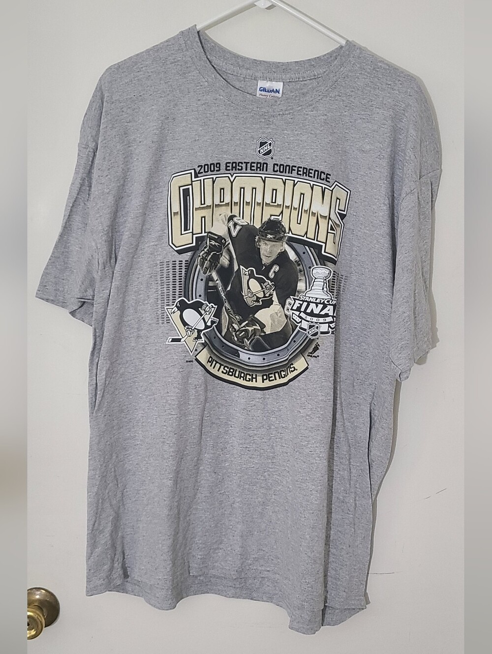 Pittsburgh Penguins 2009 Eastern Conference Champions T Shirt Gray Size XL NHL